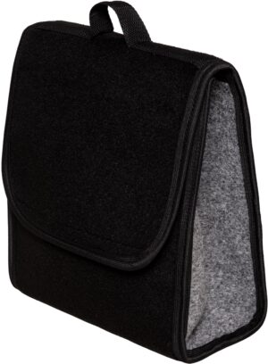 Kuferek samochodowych organizer torba bagażnika - MAX-DYWANIK (pionowy) – Czarny ( z popielatymi boczkami - taśma czarna)